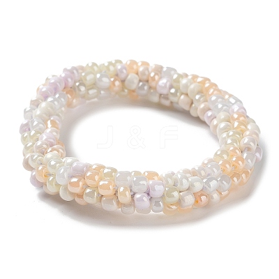 Crochet Glass Beads Braided Stretch Bracelet BJEW-K232-01U-1