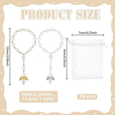 28Pcs 2 Styles Angel with Flower Plastic Imitation Pearl Charm Bracelets BJEW-GO0001-40-1