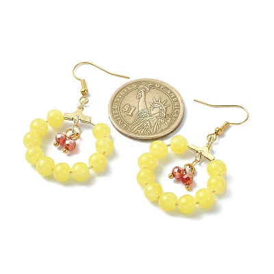 Imitation Jade Glass Beaded Ring Dangle Earrings EJEW-JE05568-03-1