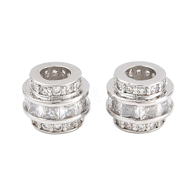 Brass Micro Pave Clear Cubic Zirconia European Beads KK-B186-19P-1