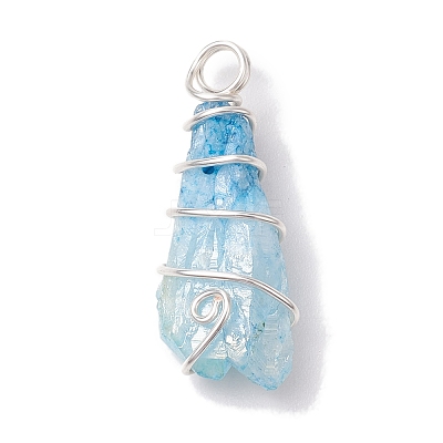 Electroplated Natural Quartz Crystal Copper Wire Wrapped Pendants PALLOY-JF02676-02-1