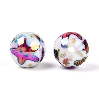 Ocean Theme Printed Opaque Acrylic Beads MACR-T048-07C-1