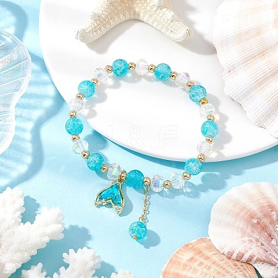 4Pcs Brass Glass Beads Stretch Bracelets BJEW-JB11769-01-1