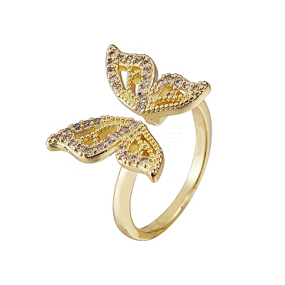 Butterfly Clear Cubic Zirconia Cuff Ring RJEW-SZ0001-13-1