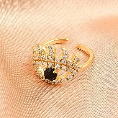 Brass Micro Pave Cubic Zirconia Cuff Rings for Women RJEW-Z113-44G-1