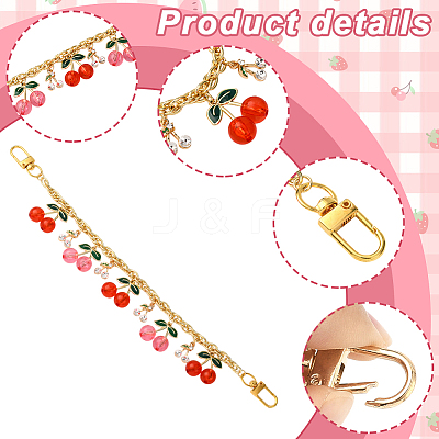 2Pcs 2 Styles Acrylic Red Pink Cherry Charm Brass & Aluminium Bag Decorative Chains PURS-SC0001-04-1