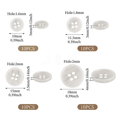 40Pcs 4 Styles Resin Buttons BUTT-TADJ0001-02C-1