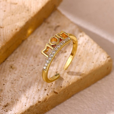 Mother's Day Brass Micro Pave Cubic Zirconia Cuff Open Rings for Women RJEW-F217-09G-1