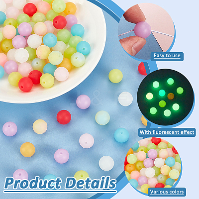 100Pcs 10 Colors Round Luminous Silicone Beads SIL-PH0001-20-1