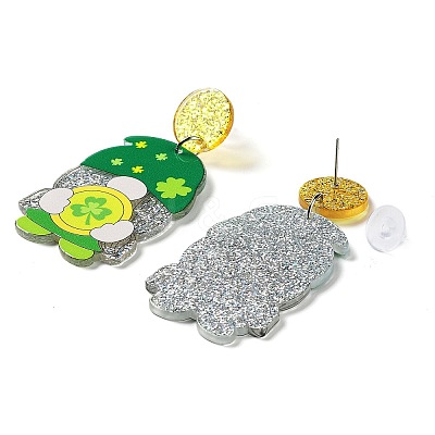 Saint Patrick's Day Sparkling Acrylic Dangle Stud Earrings EJEW-P243-A05-1