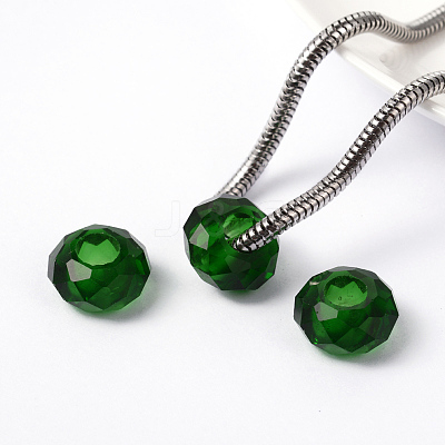 Fascinating No Metal Core Rondelle Dark Green Charm Glass Large Hole European Beads Fits Bracelets & Necklaces X-GDA007-18-1