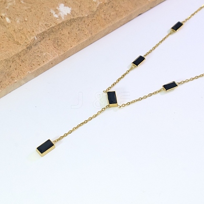 Stainless Steel & Black Rectangle Block Y-shaped Tassel Necklaces for Daily and Formal Wear LS-UV0910-1