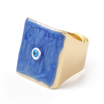 Square Enamel with Evil Eye Wide Band Finger Rings RJEW-A014-02G-04-1