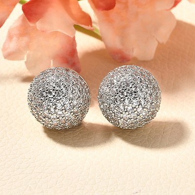 Half Round Brass Micro Pave Clear Cubic Zirconia Stud Earrings X-EJEW-C126-05P-1