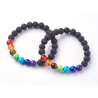 Natural Lava Rock Beads Stretch Bracelets BJEW-F380-04-1