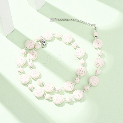 Natural Lava Rock Coin Beaded Necklaces GG-CBA922D-06B-1