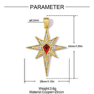 Brass Micro Pave Red Cubic Zirconia Pendants CU-OY001-76G-1