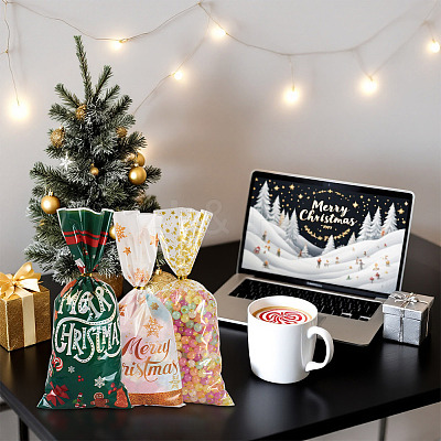 100Pcs 4 Styles Christmas Theme OPP Cellophane Candy Packaging Bags ABAG-TA0002-08-1