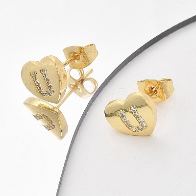Rack Plating Brass Micro Pave Clear Cubic Zirconia Stud Earrings EJEW-K299-01G-U-1