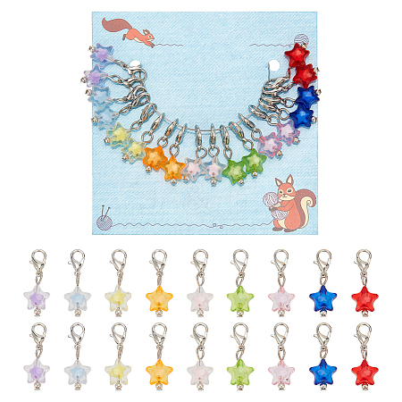 18Pcs 9 Colors Star Acrylic Pendant Locking Stitch Markers HJEW-AB00636-1