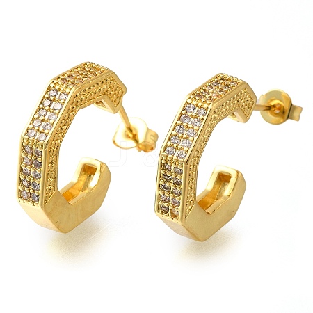 Rack Plating C-Shaped Brass Pave Clear Cubic Zirconia Stud Earrings EJEW-I310-08G-1