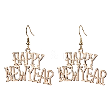 Word Happy New Year Alloy Dangle Earrings for Women EJEW-JE06155-1