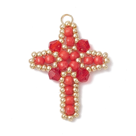 Glass Seed Beaded Cross Pendants PALLOY-MZ00826-02-1