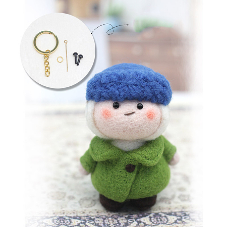 Boy with Hat DIY Keychain Needle Felting Kit DIY-I098-02-1