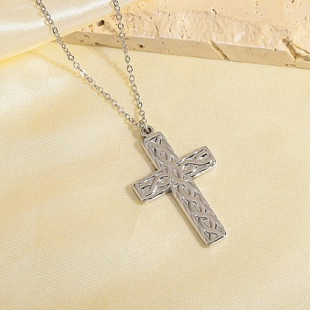 304 Stainless Steel Textured Religion Cross Pendant Necklaces WG0F8DA-02-1