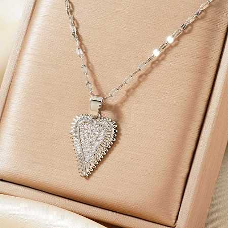 Vintage Brass Micro Pave Clear Cubic Zirconia Heart Pendant Necklaces for Women TJ4631-2-1