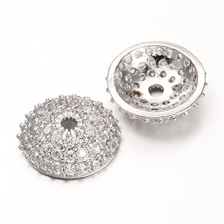 Apetalous Half Round/Dome Brass Micro Pave Cubic Zirconia Bead Caps ZIRC-D063-P-1