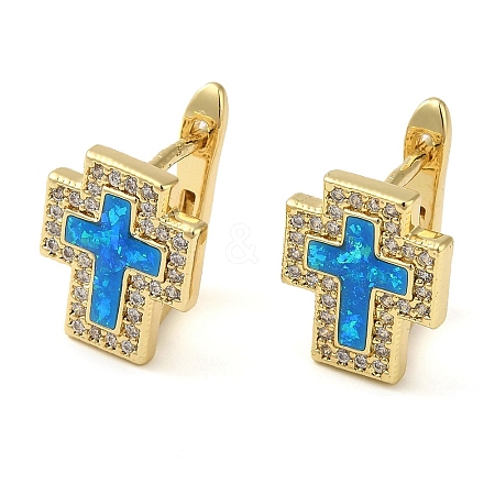 Cross Rack Plating Brass Micro Pave Cubic Zirconia Earrings EJEW-P277-04G-1