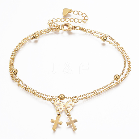 304 Stainless Steel Charm Anklets AJEW-K016-06G-1