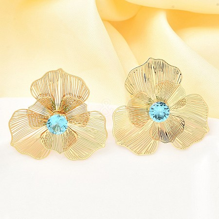 Flower Brass Micro Pave Cubic Zirconia Stud Earrings EJEW-F391-07G-02-1