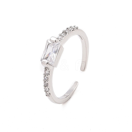 Clear Cubic Zirconia Rectangle Open Cuff Ring RJEW-B028-14P-1