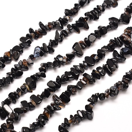 Natural Black Onyx Chip Bead Strands Dyed & Heated G-M205-43-1