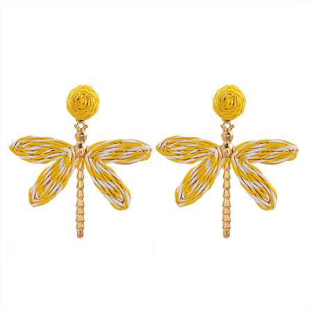 Alloy & Raffia Dangle Stud Earrings FS-WGCB008-04-1