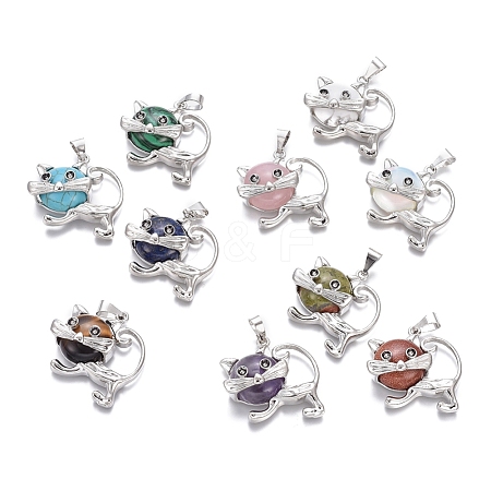 Natural & Synthetic Mixed Stone Kitten Pendants G-J386-C-1