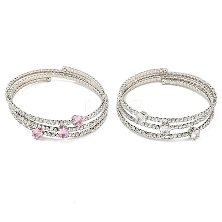 Rack Plating Brass Pave Clear Cubic Zirconia Open Cuff Wrap Bangles BJEW-B110-01P-1