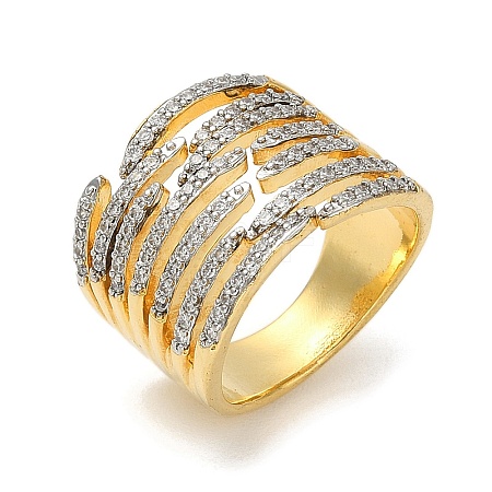 Rack Plating Brass Micro Pave Cubic Zirconia Adjustable Finger Rings for Women RJEW-C114-16A-G-1