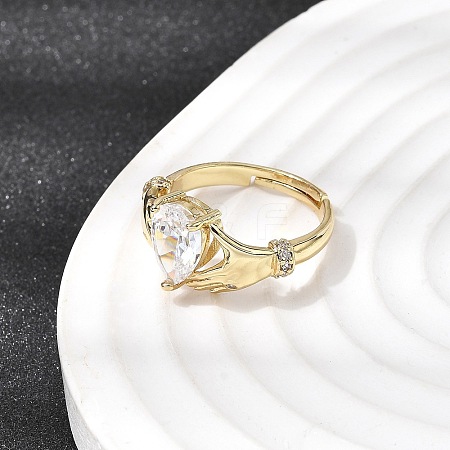 Brass Micro Pave Cubic Zirconia Rings for Women RJEW-K312-04G-1
