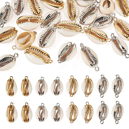 24Pcs 4 Styles Electroplate Cowrie Shell Link Connectors Charms and Pendants SHEL-TA0001-25-1