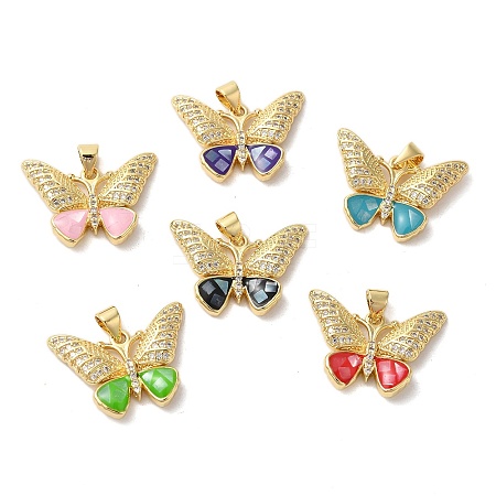 Butterfly Brass Micro Pave Cubic Zirconia Pendants KK-K385-048G-1