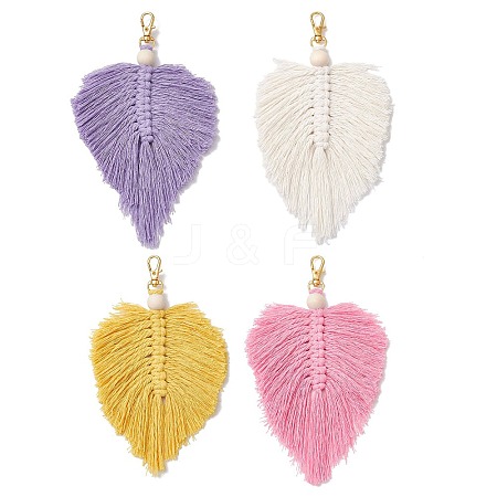 Leaf Handmade Macrame Cotton Threads Pendant Decorations HJEW-JM02617-1