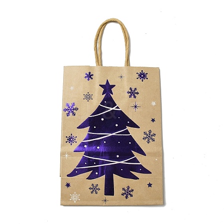 Christmas Theme Blue Printed Kraft Paper Tote Bags with Handles ABAG-B006-04B-1