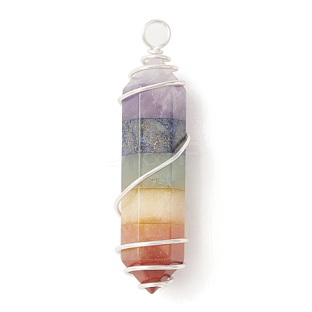 7 Chakra Gemstone Double Terminal Pointed Pendants PALLOY-TA00057-03-1