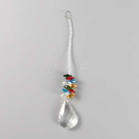 Chakra Theme Faceted Glass Big Pendant Decoration DIY-WH0325-71-1