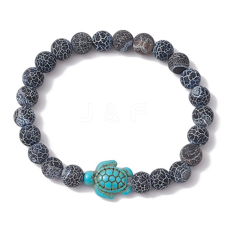 Dyed Natural Weathered Agate Round Beaded Stretch Bracelets BJEW-JB11074-02-1