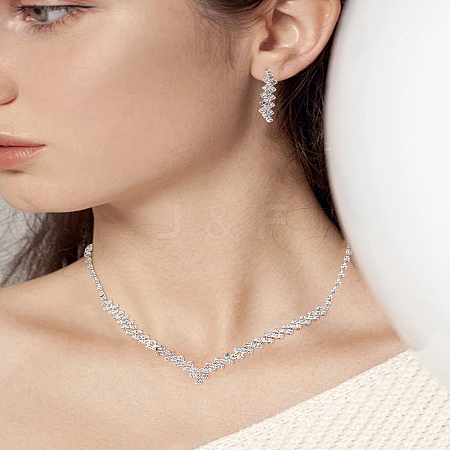 1 Set Iron Jewerly Sets. Rhinestone Necklace & Stud Earring Sets SJEW-LP0001-32S-1