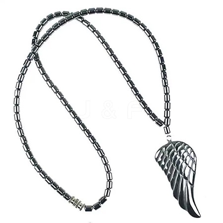 Vintage Synthetic Non-magnetic Hematite Pendant Column Beaded Necklaces IV0667-7-1